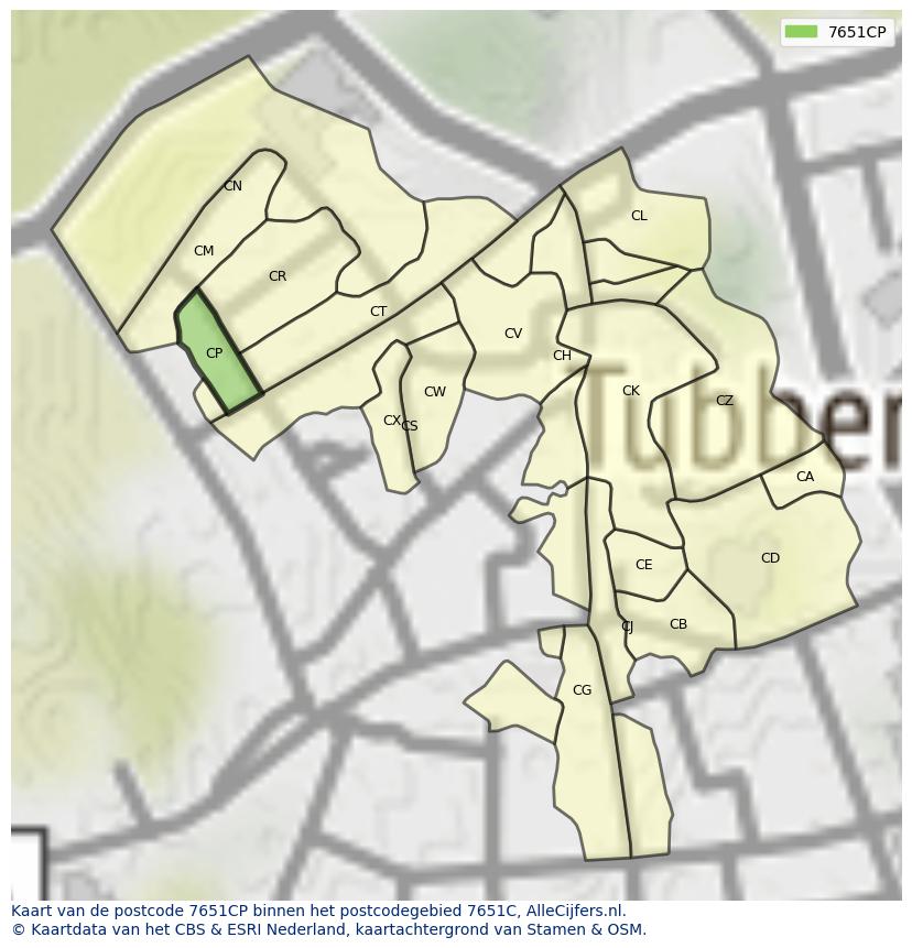 Afbeelding van het postcodegebied 7651 CP op de kaart.