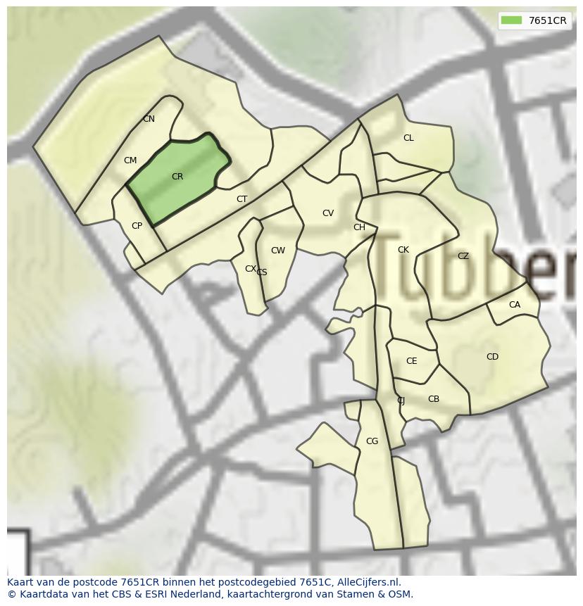 Afbeelding van het postcodegebied 7651 CR op de kaart.