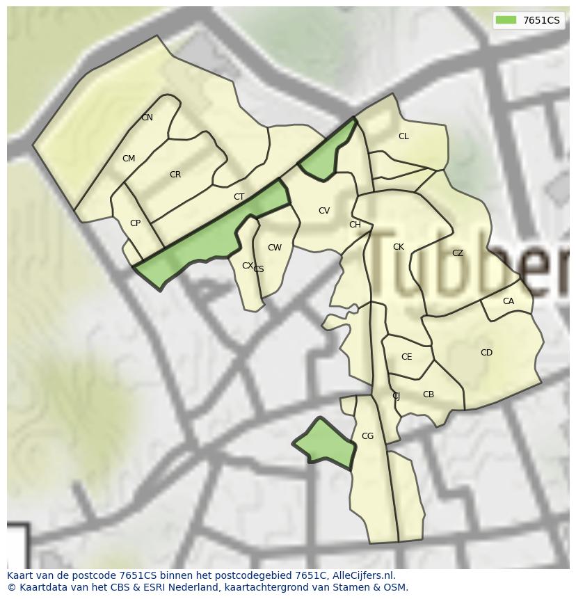 Afbeelding van het postcodegebied 7651 CS op de kaart.
