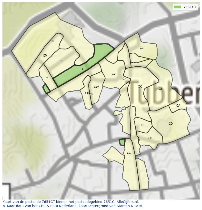 Afbeelding van het postcodegebied 7651 CT op de kaart.