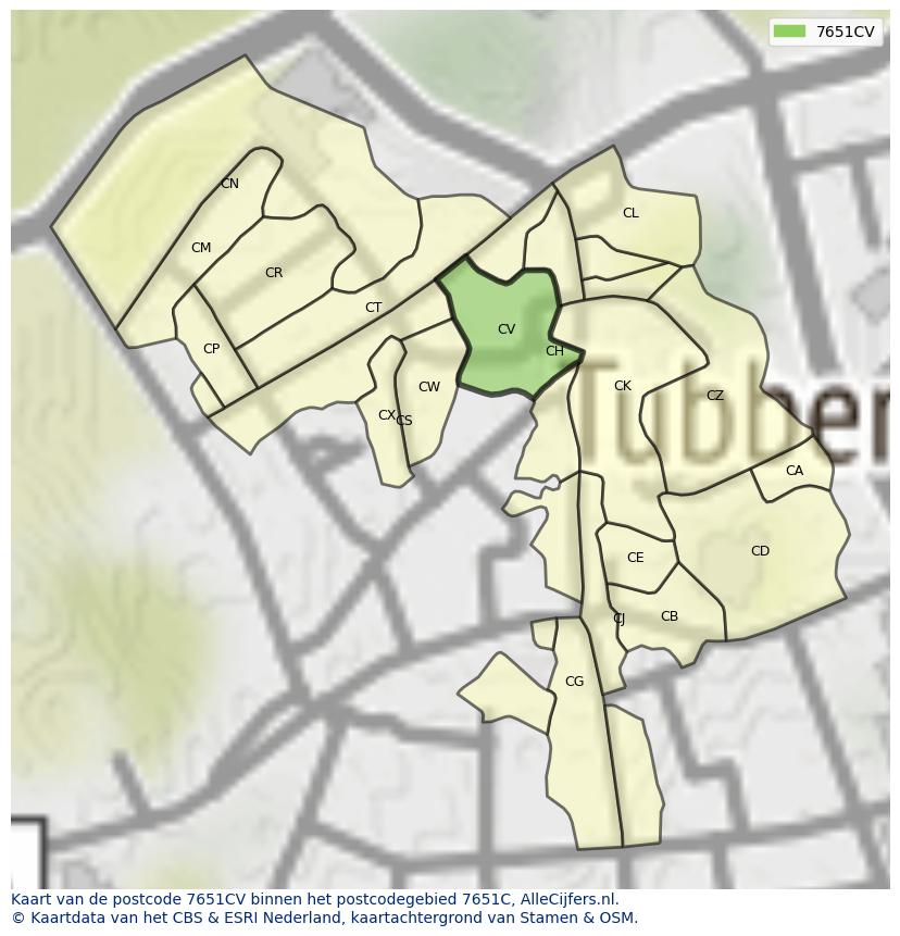 Afbeelding van het postcodegebied 7651 CV op de kaart.