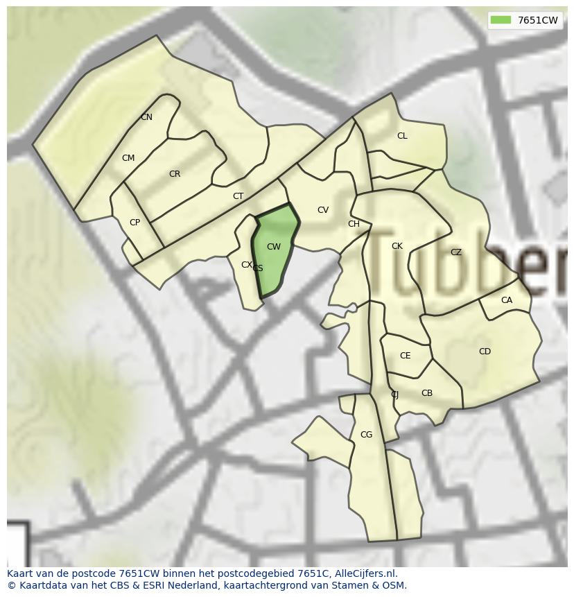Afbeelding van het postcodegebied 7651 CW op de kaart.