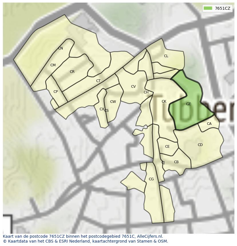 Afbeelding van het postcodegebied 7651 CZ op de kaart.