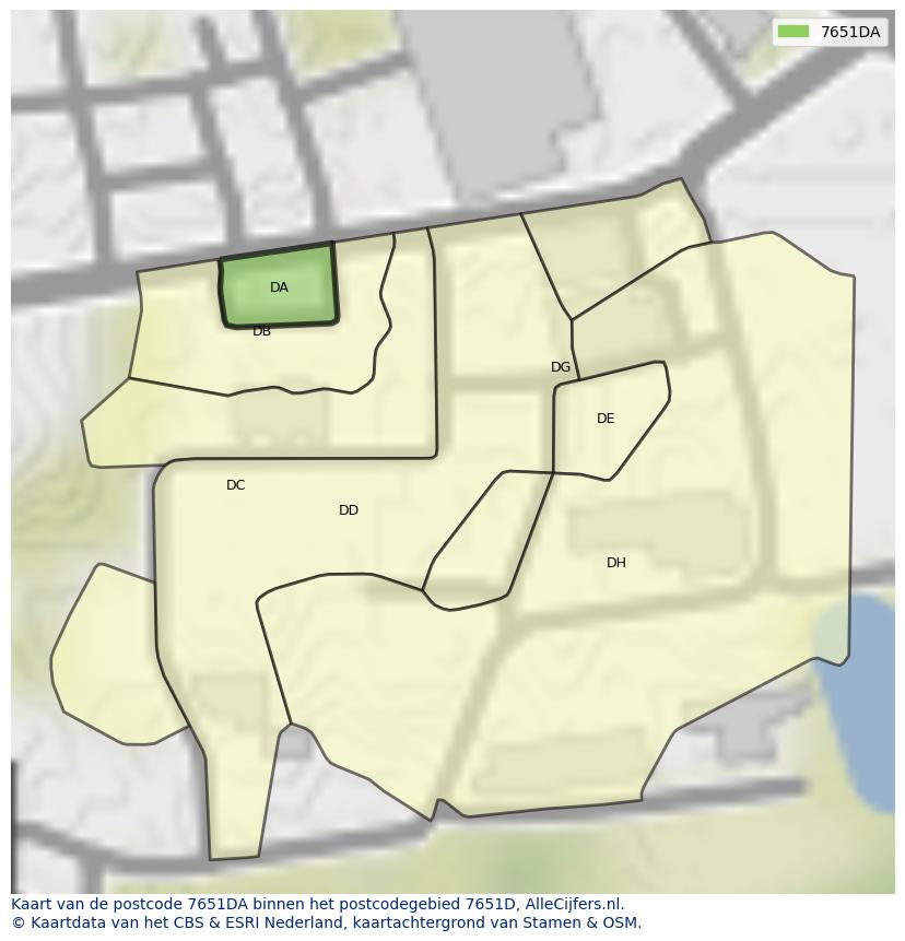 Afbeelding van het postcodegebied 7651 DA op de kaart.