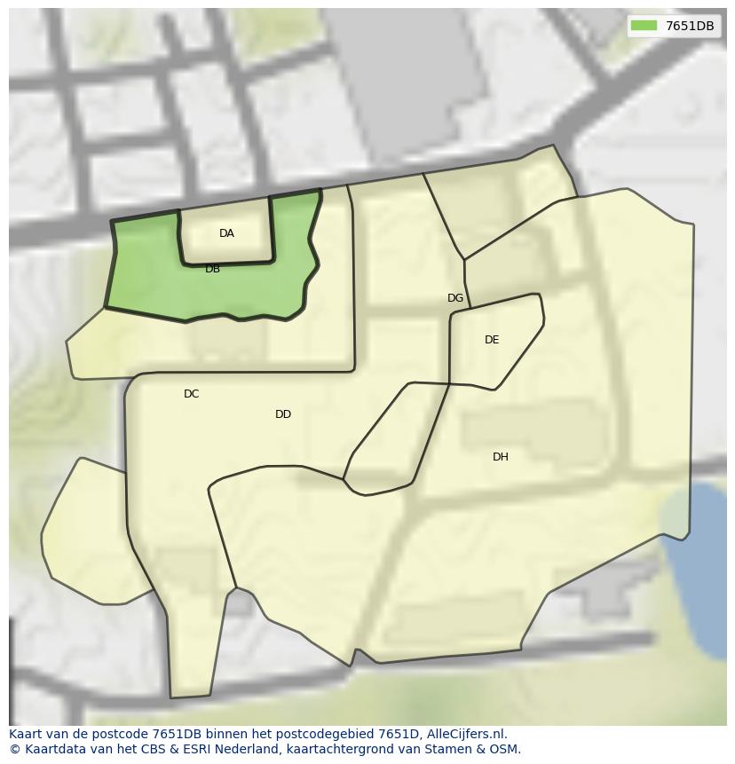 Afbeelding van het postcodegebied 7651 DB op de kaart.
