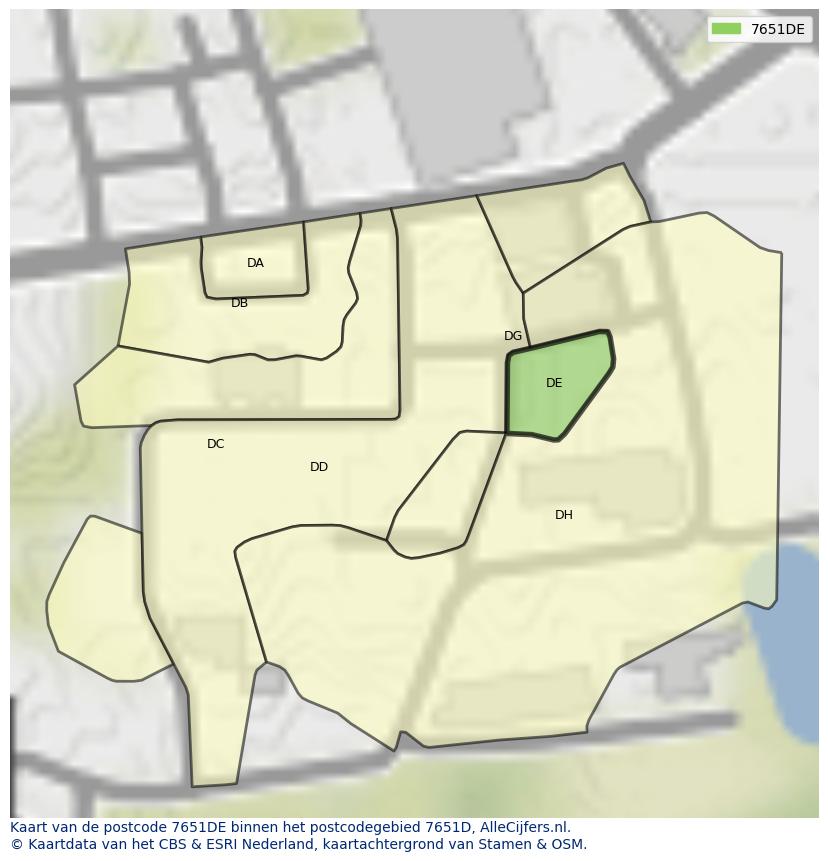 Afbeelding van het postcodegebied 7651 DE op de kaart.