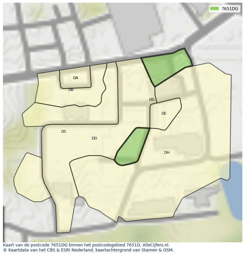 Afbeelding van het postcodegebied 7651 DG op de kaart.