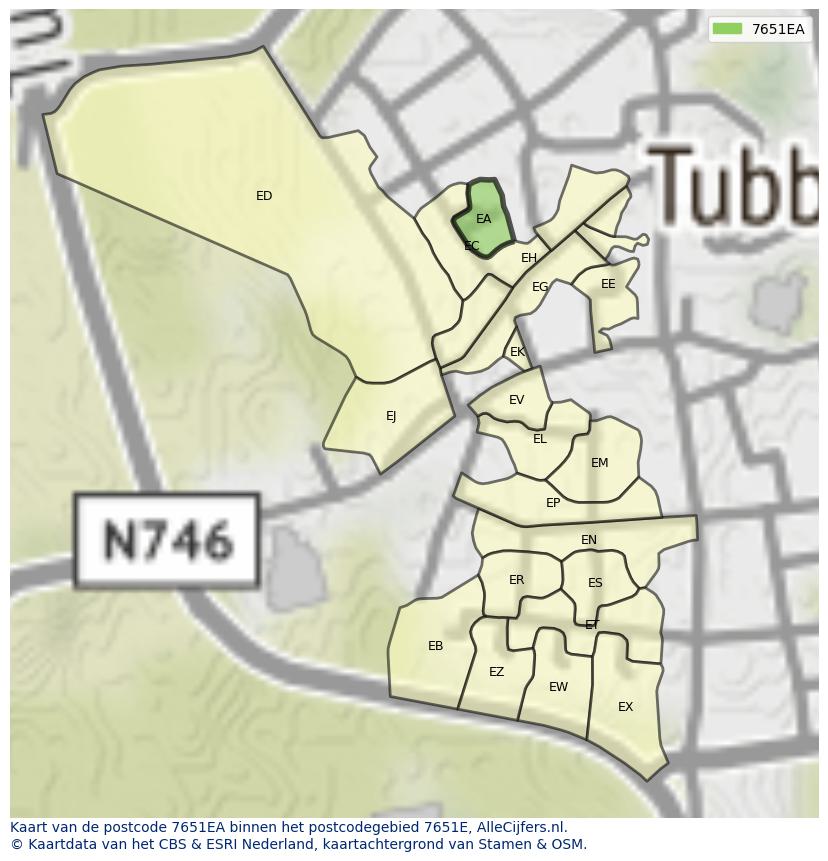 Afbeelding van het postcodegebied 7651 EA op de kaart.