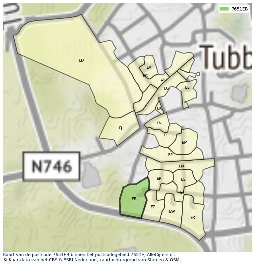 Afbeelding van het postcodegebied 7651 EB op de kaart.