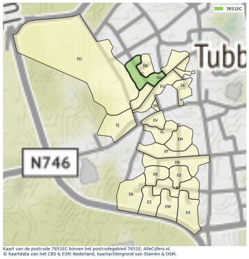 Afbeelding van het postcodegebied 7651 EC op de kaart.