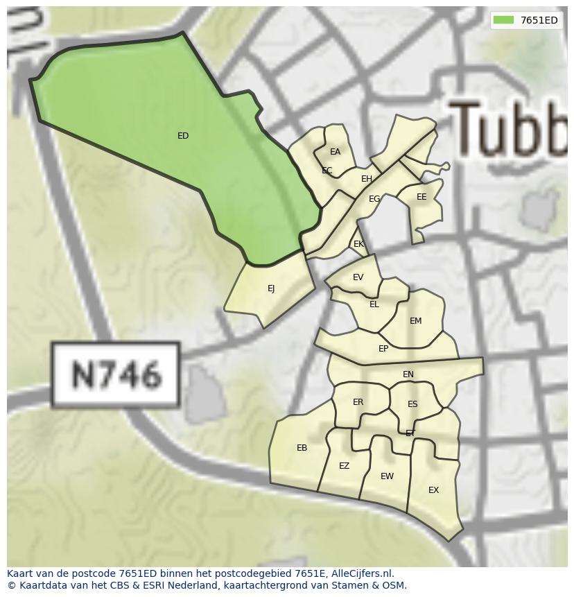 Afbeelding van het postcodegebied 7651 ED op de kaart.
