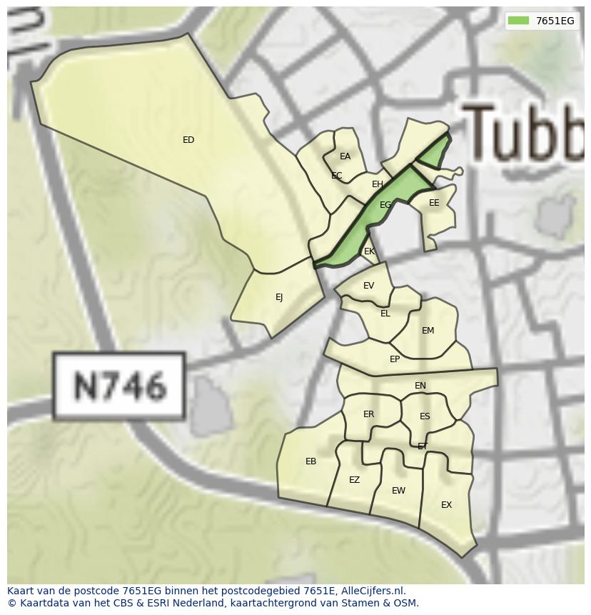 Afbeelding van het postcodegebied 7651 EG op de kaart.