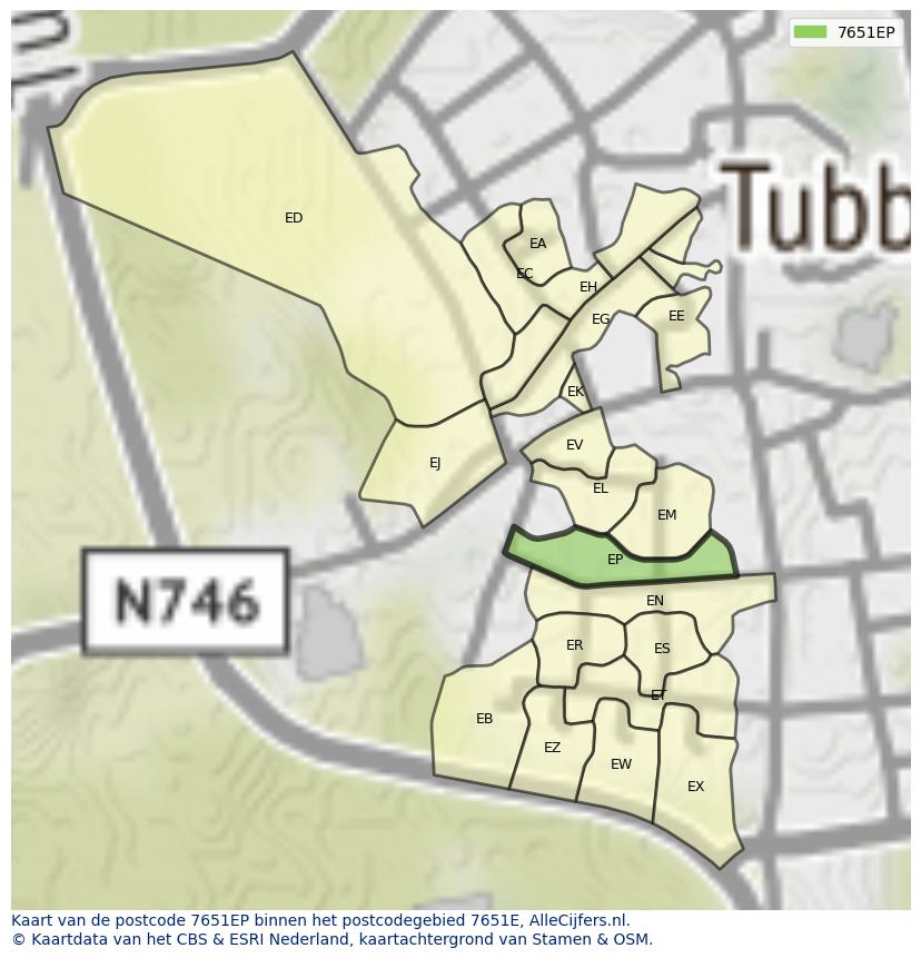 Afbeelding van het postcodegebied 7651 EP op de kaart.