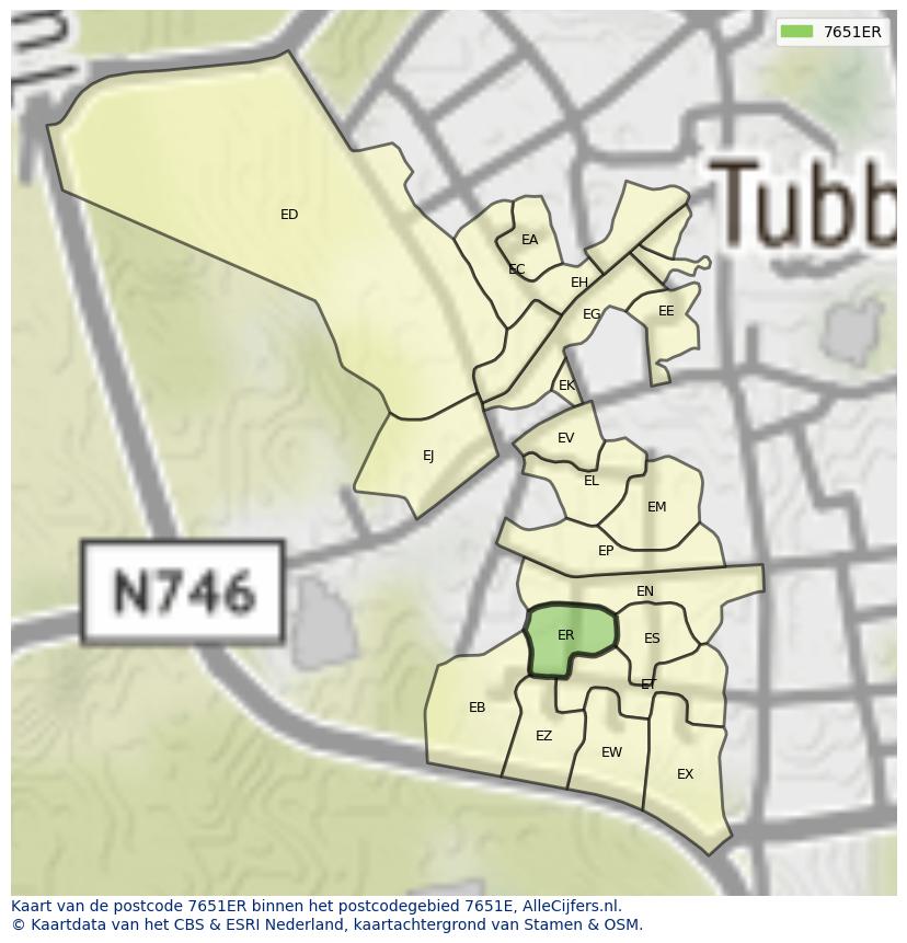 Afbeelding van het postcodegebied 7651 ER op de kaart.