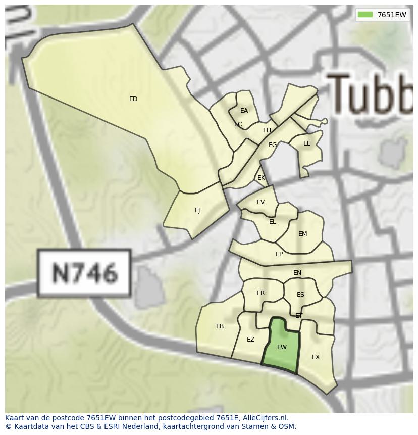 Afbeelding van het postcodegebied 7651 EW op de kaart.