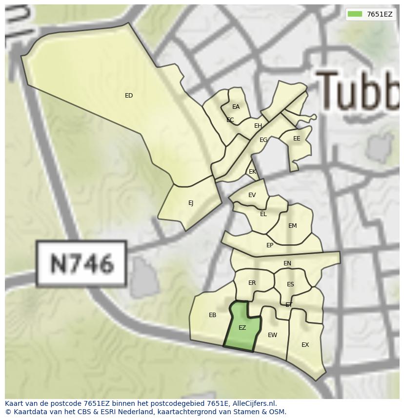 Afbeelding van het postcodegebied 7651 EZ op de kaart.