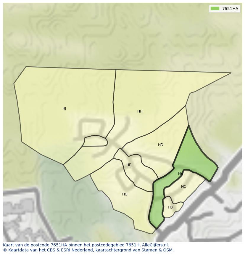 Afbeelding van het postcodegebied 7651 HA op de kaart.