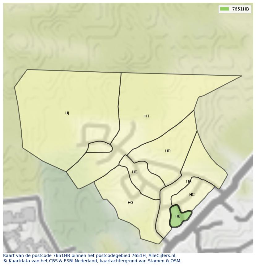 Afbeelding van het postcodegebied 7651 HB op de kaart.