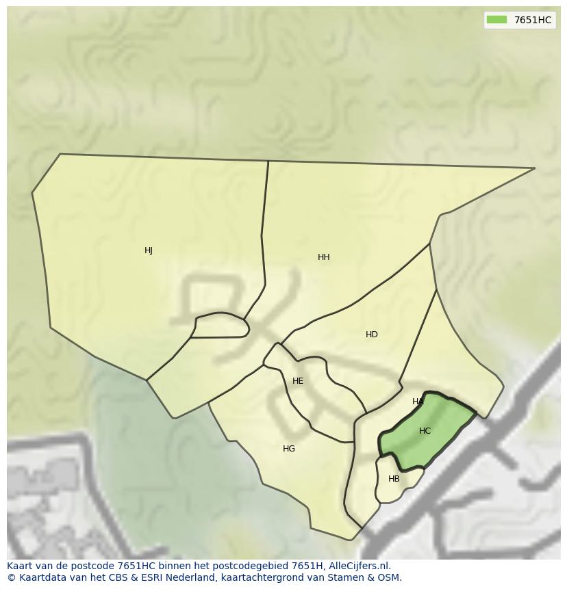 Afbeelding van het postcodegebied 7651 HC op de kaart.