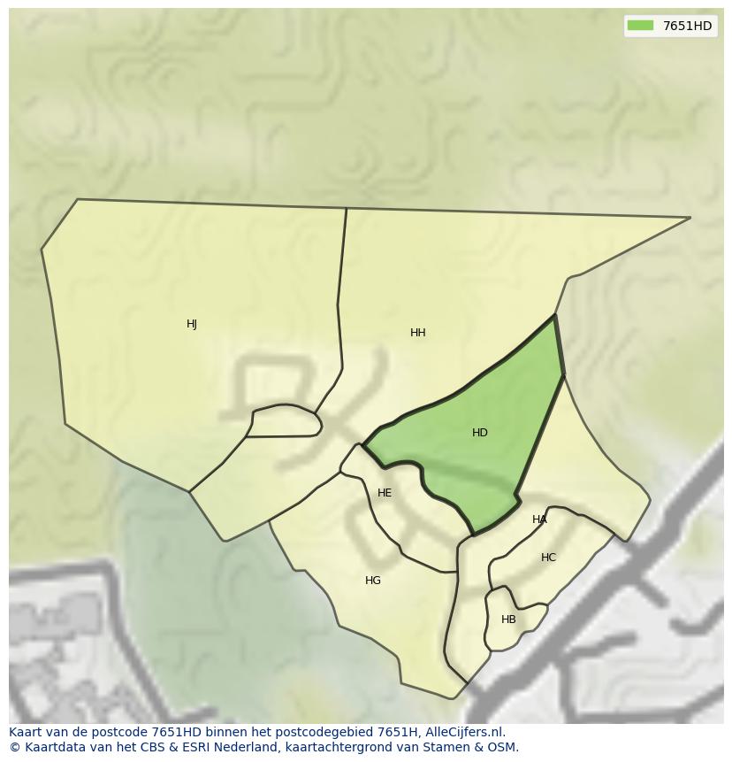 Afbeelding van het postcodegebied 7651 HD op de kaart.