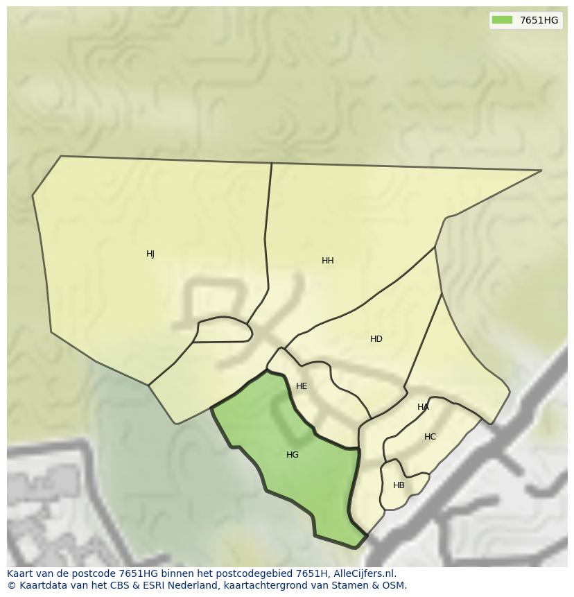 Afbeelding van het postcodegebied 7651 HG op de kaart.