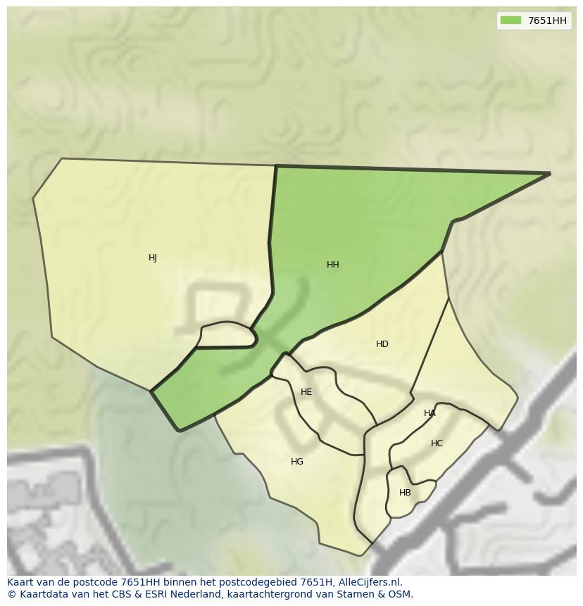Afbeelding van het postcodegebied 7651 HH op de kaart.