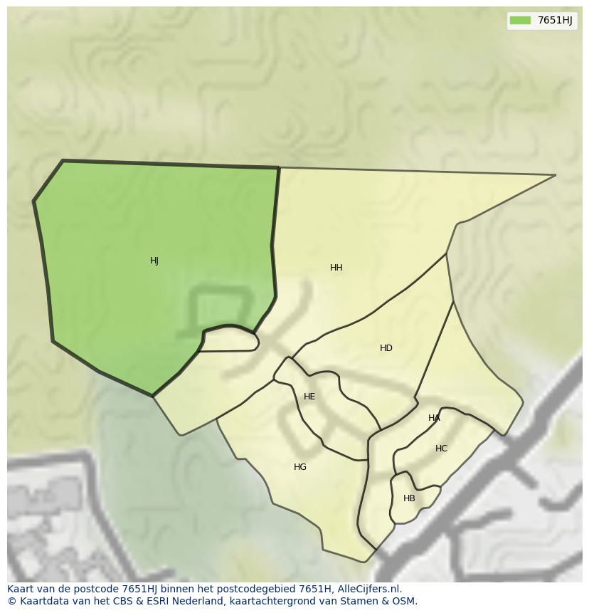 Afbeelding van het postcodegebied 7651 HJ op de kaart.