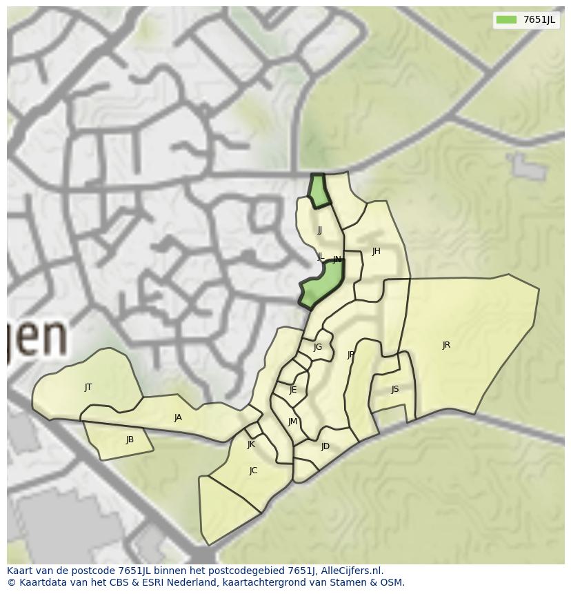 Afbeelding van het postcodegebied 7651 JL op de kaart.