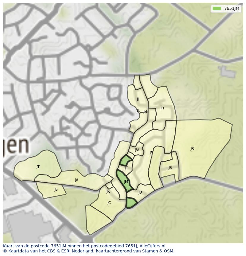 Afbeelding van het postcodegebied 7651 JM op de kaart.
