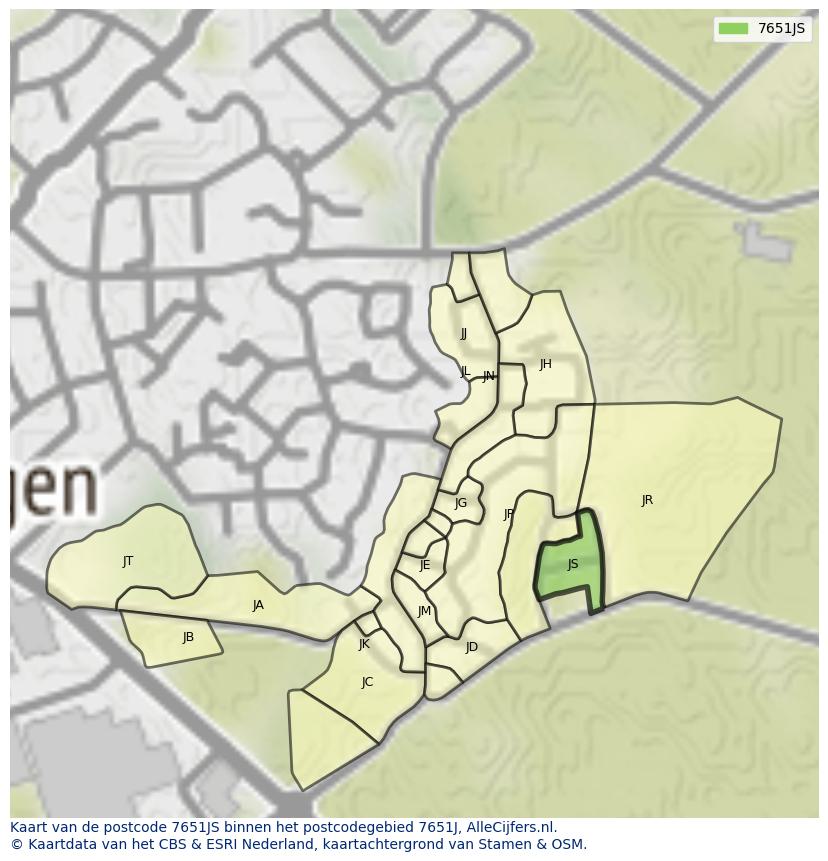 Afbeelding van het postcodegebied 7651 JS op de kaart.