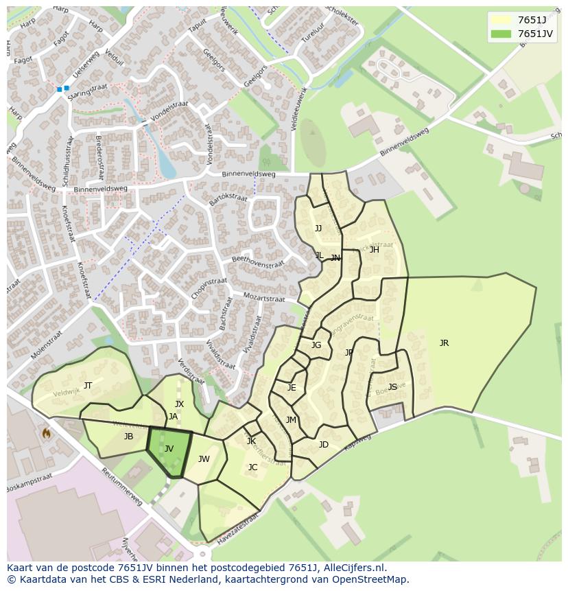 Afbeelding van het postcodegebied 7651 JV op de kaart.