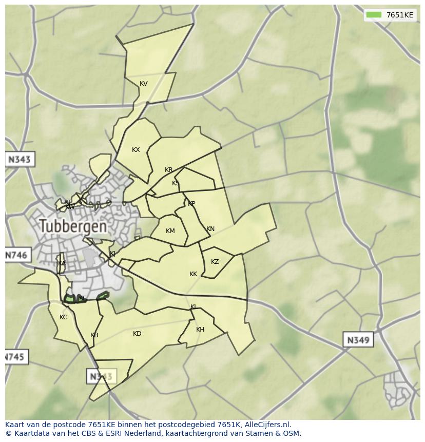 Afbeelding van het postcodegebied 7651 KE op de kaart.