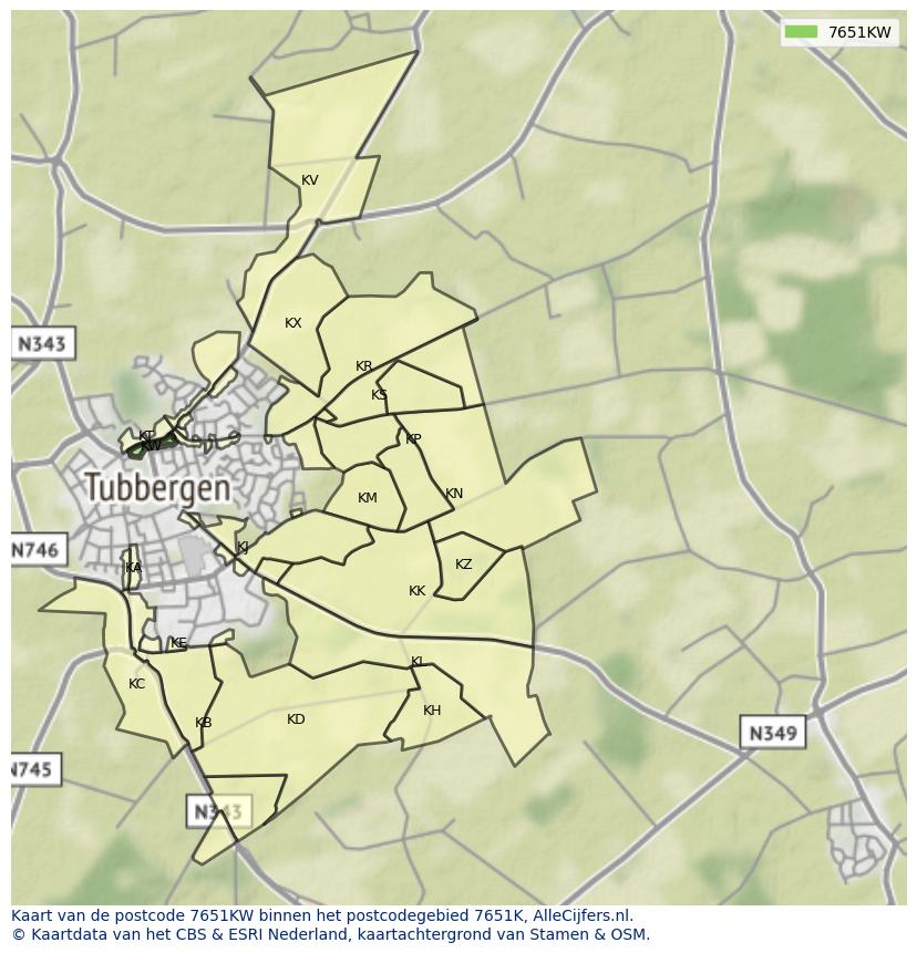 Afbeelding van het postcodegebied 7651 KW op de kaart.
