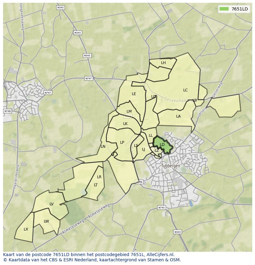Afbeelding van het postcodegebied 7651 LD op de kaart.