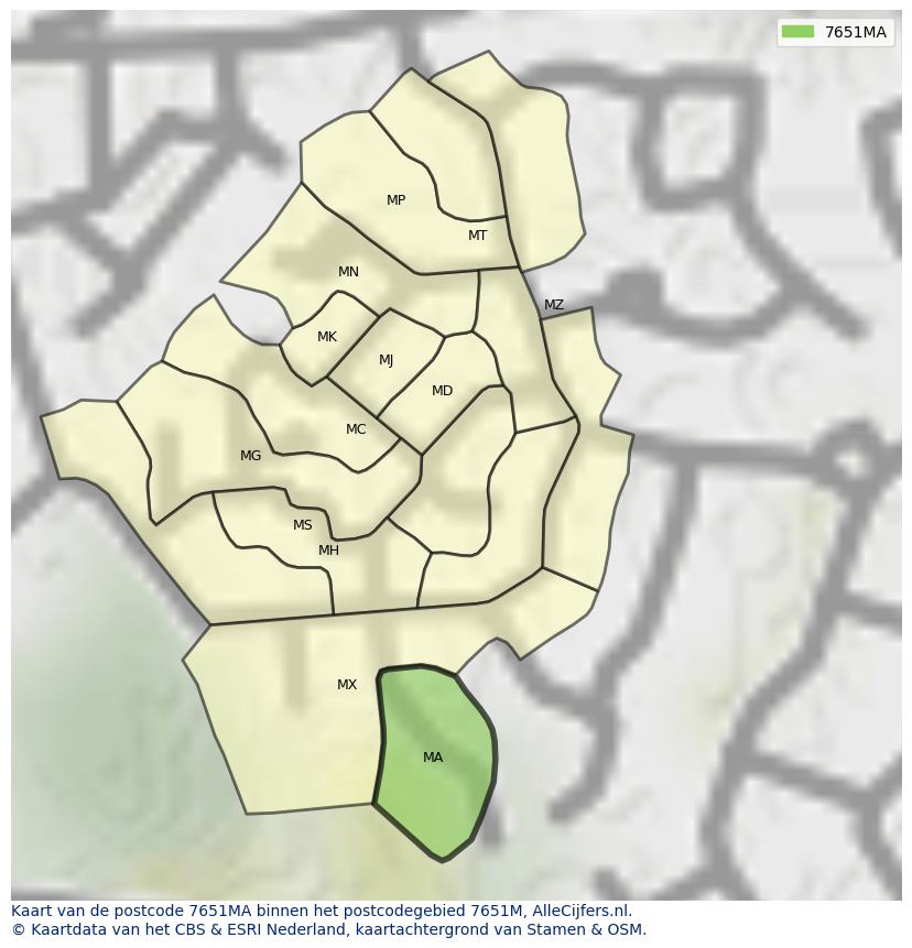 Afbeelding van het postcodegebied 7651 MA op de kaart.