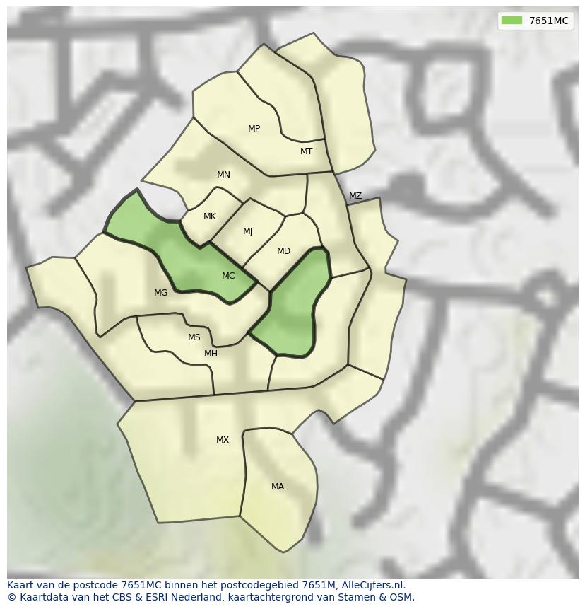 Afbeelding van het postcodegebied 7651 MC op de kaart.