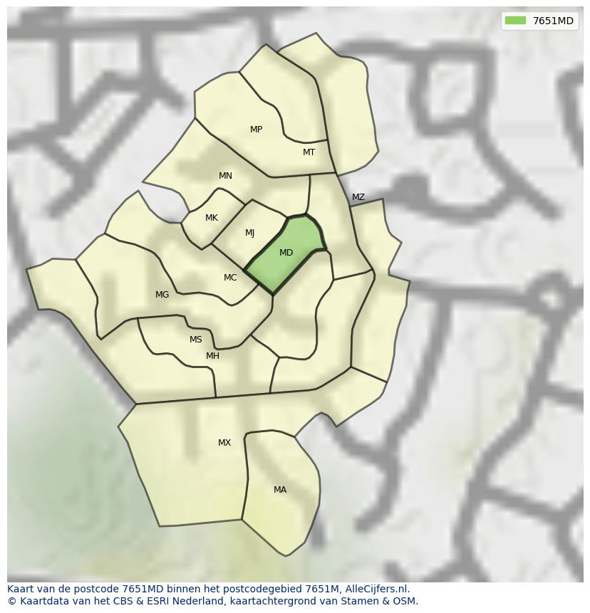 Afbeelding van het postcodegebied 7651 MD op de kaart.
