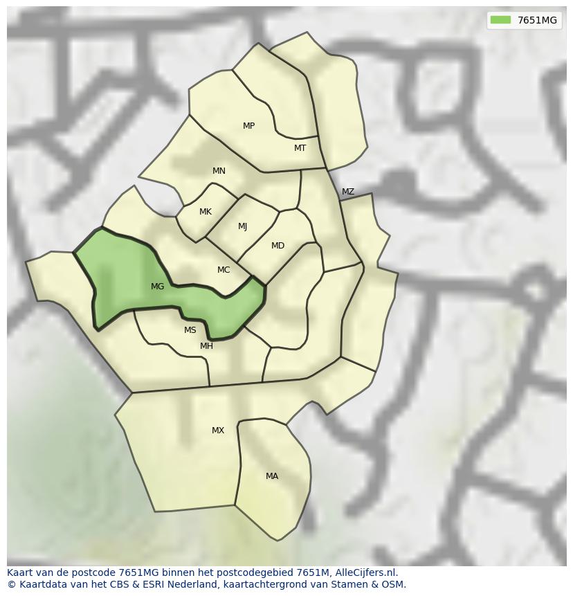 Afbeelding van het postcodegebied 7651 MG op de kaart.