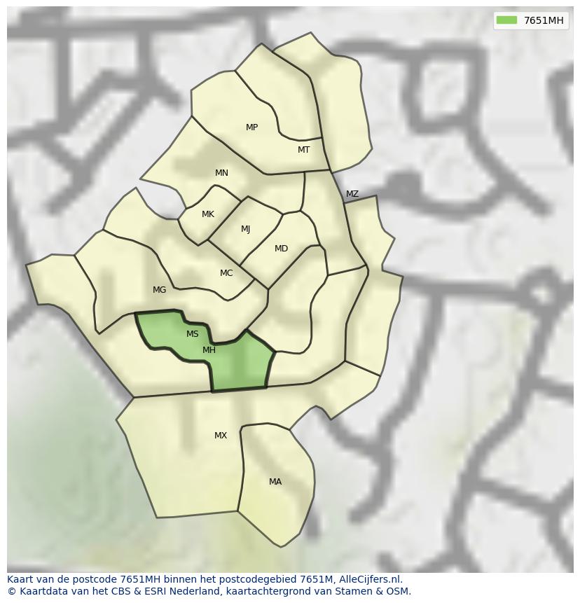 Afbeelding van het postcodegebied 7651 MH op de kaart.