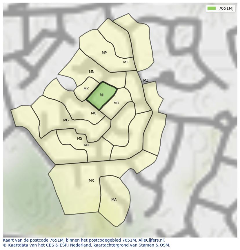 Afbeelding van het postcodegebied 7651 MJ op de kaart.
