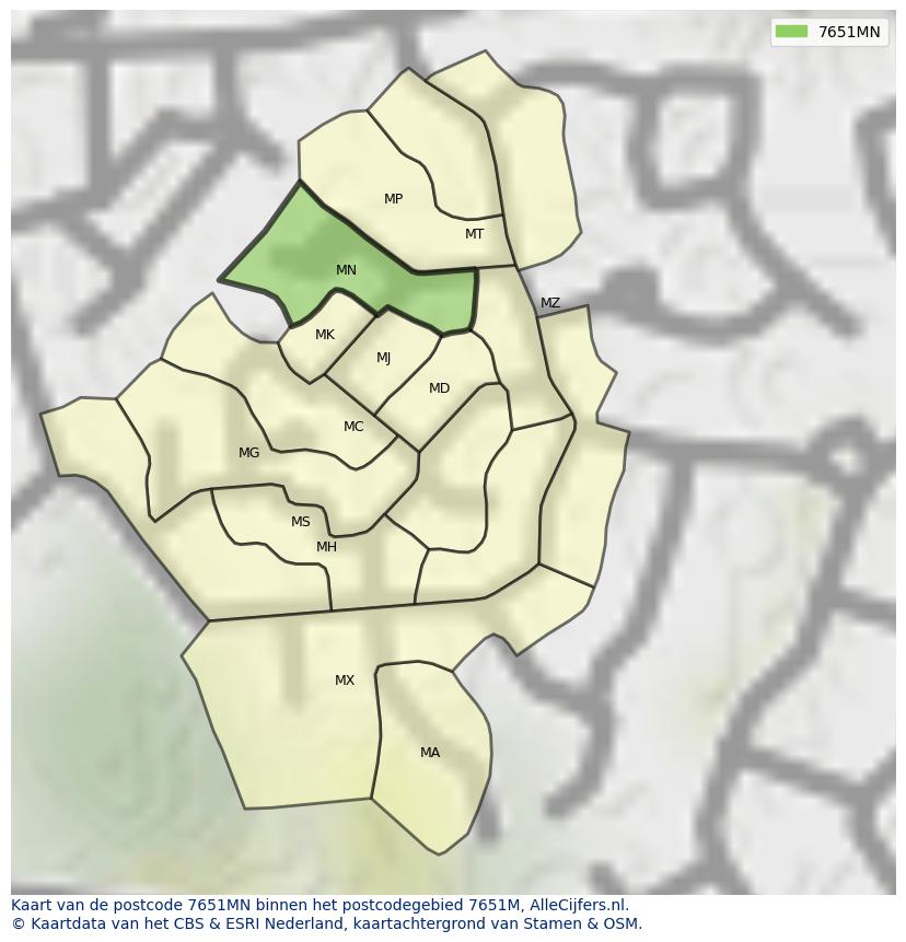 Afbeelding van het postcodegebied 7651 MN op de kaart.