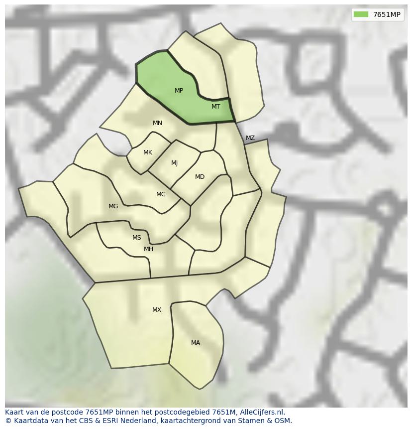 Afbeelding van het postcodegebied 7651 MP op de kaart.