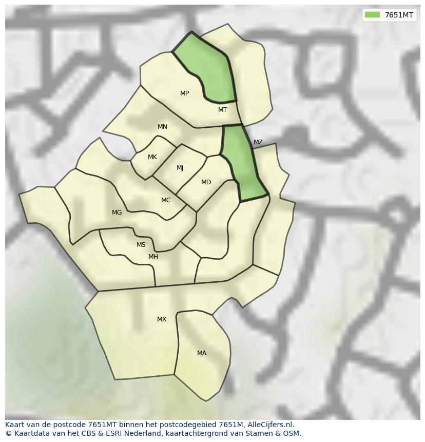 Afbeelding van het postcodegebied 7651 MT op de kaart.