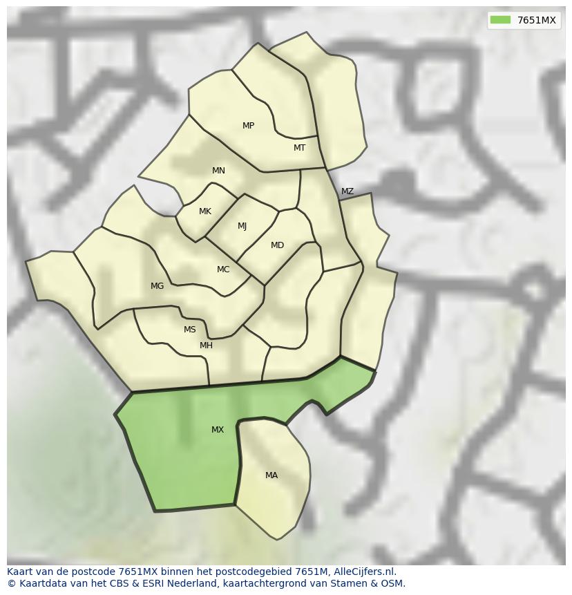Afbeelding van het postcodegebied 7651 MX op de kaart.