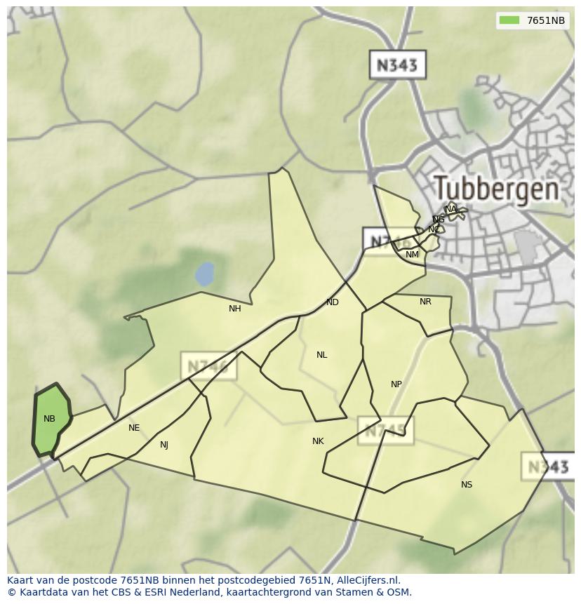 Afbeelding van het postcodegebied 7651 NB op de kaart.