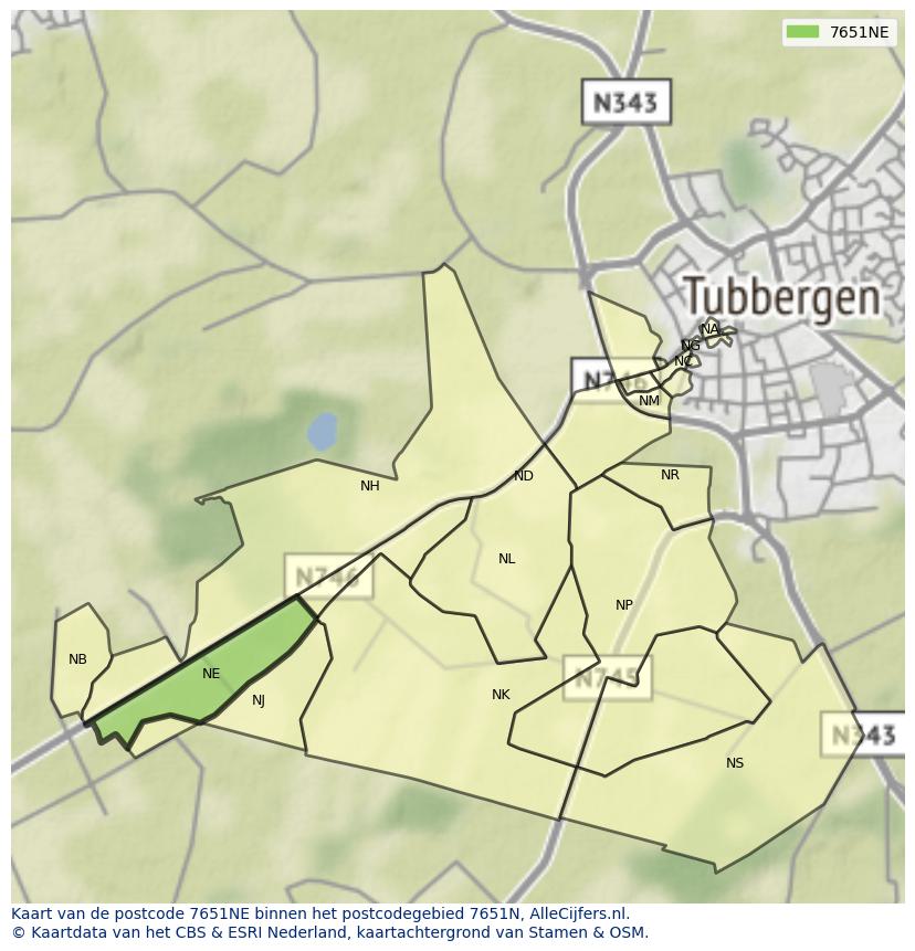 Afbeelding van het postcodegebied 7651 NE op de kaart.