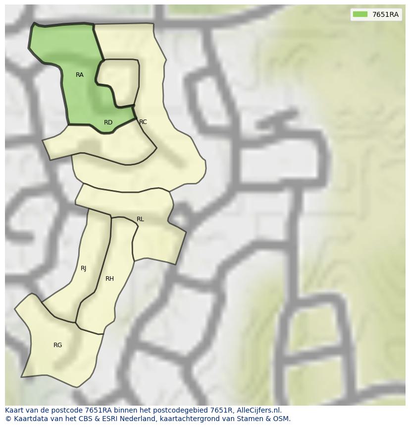 Afbeelding van het postcodegebied 7651 RA op de kaart.
