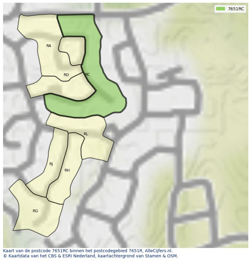 Afbeelding van het postcodegebied 7651 RC op de kaart.