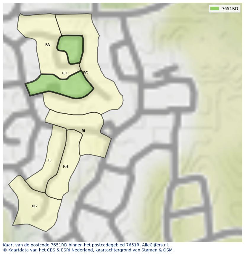 Afbeelding van het postcodegebied 7651 RD op de kaart.