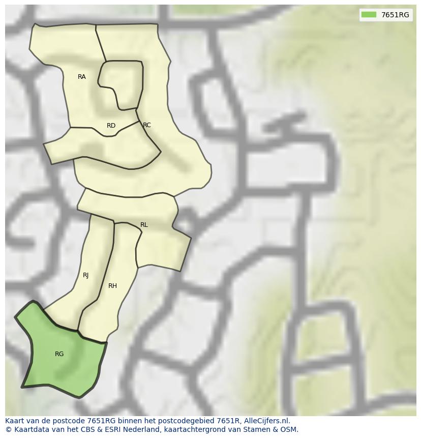 Afbeelding van het postcodegebied 7651 RG op de kaart.